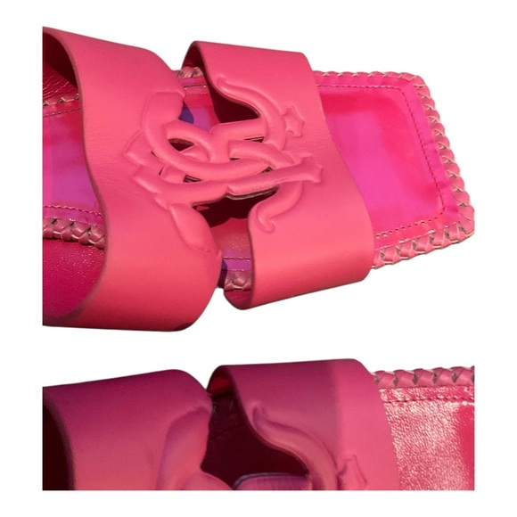 Roberto Cavalli Women’s Pink logo-embossed leather slides Flats Size 39 - Picture 5 of 15